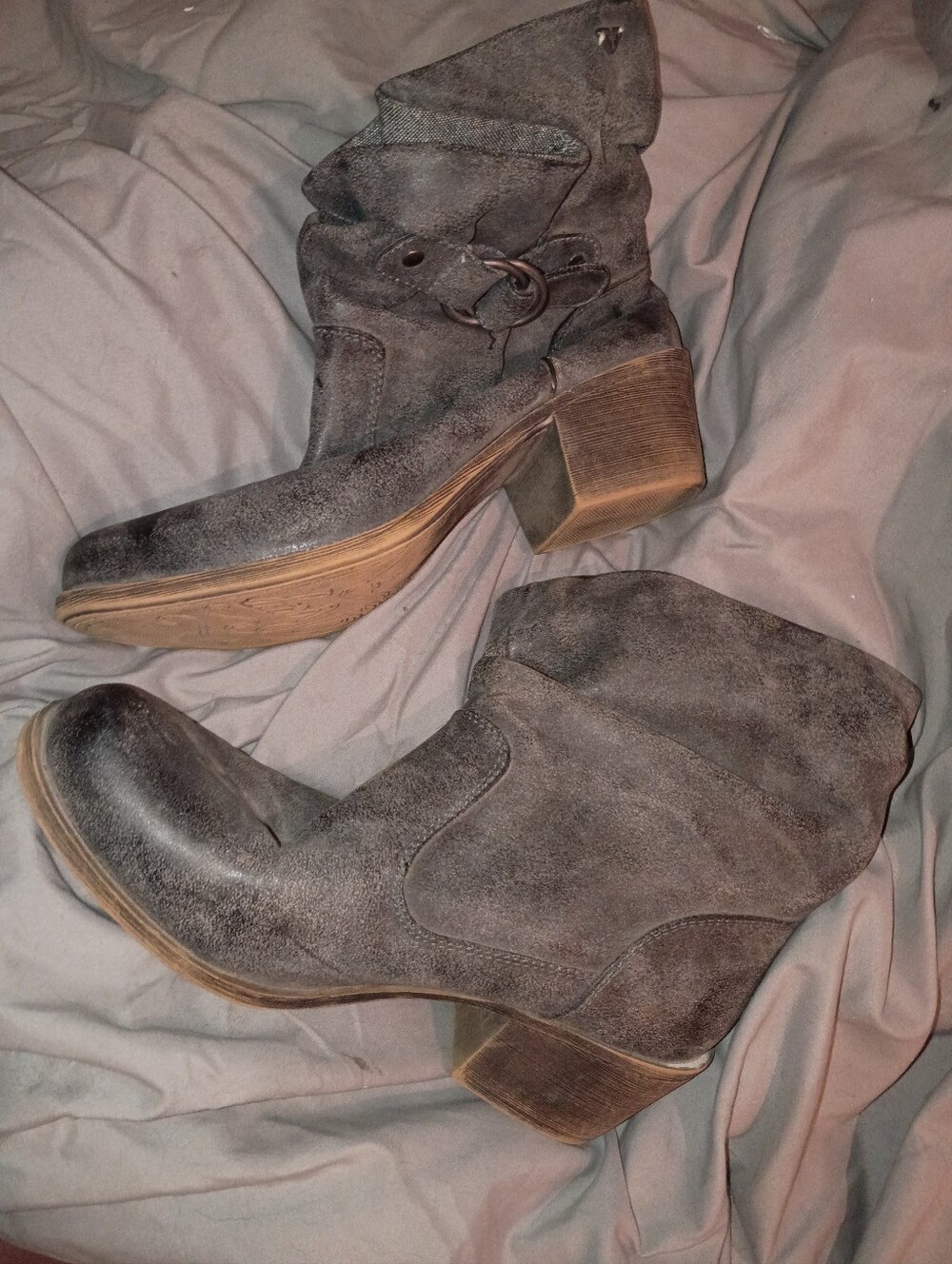 Roxy Gray Suede Ankle Booties with Block Heel